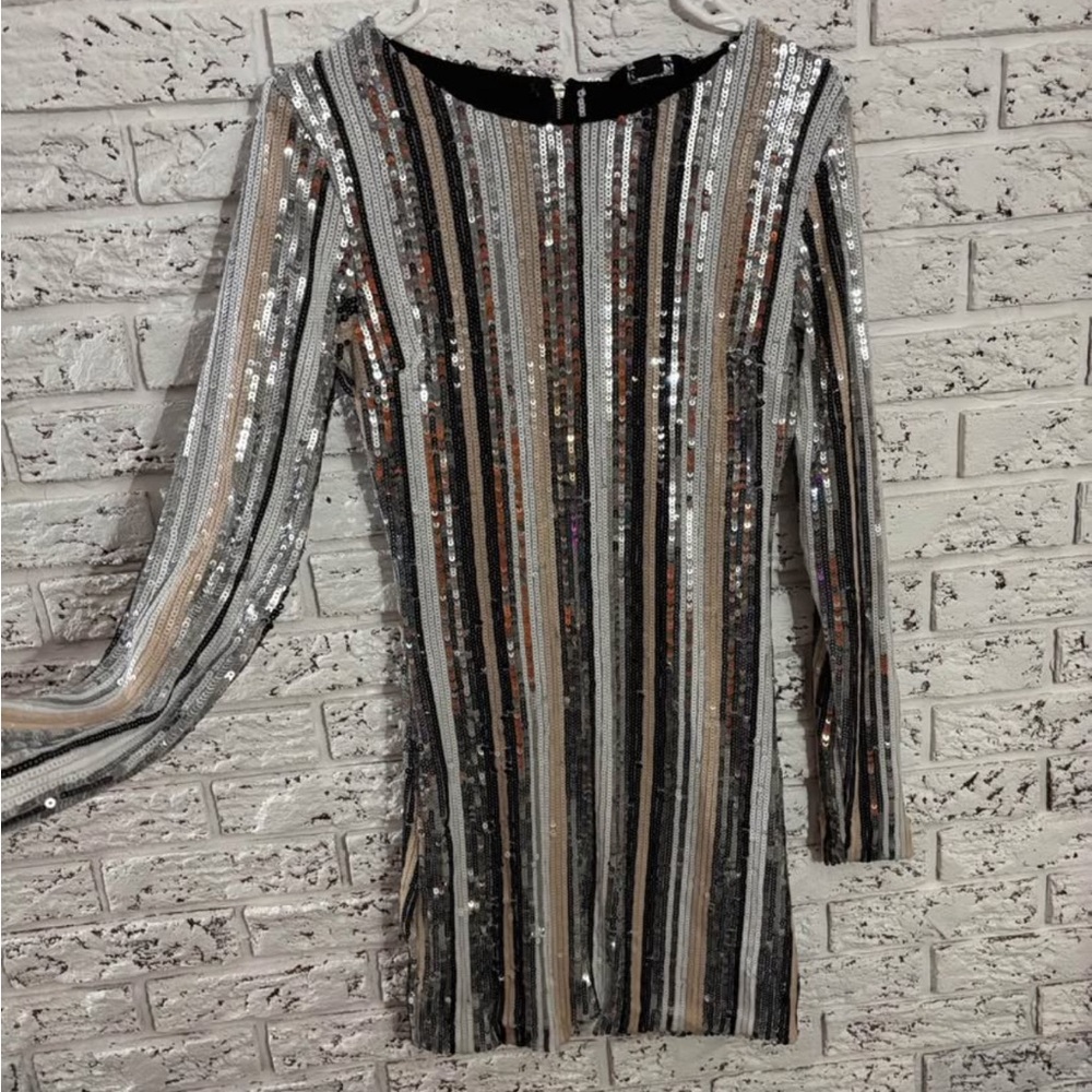 Fashion Nova Multicolor Sequin Long Sleeve Dress